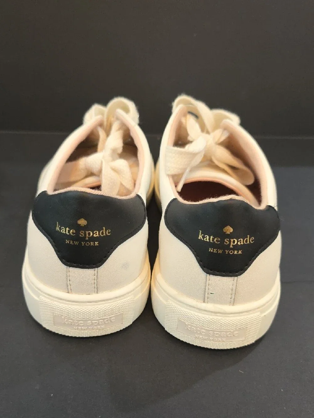kate spade New York Angelise Cream Leather Sneakers with Black Heel Size 11